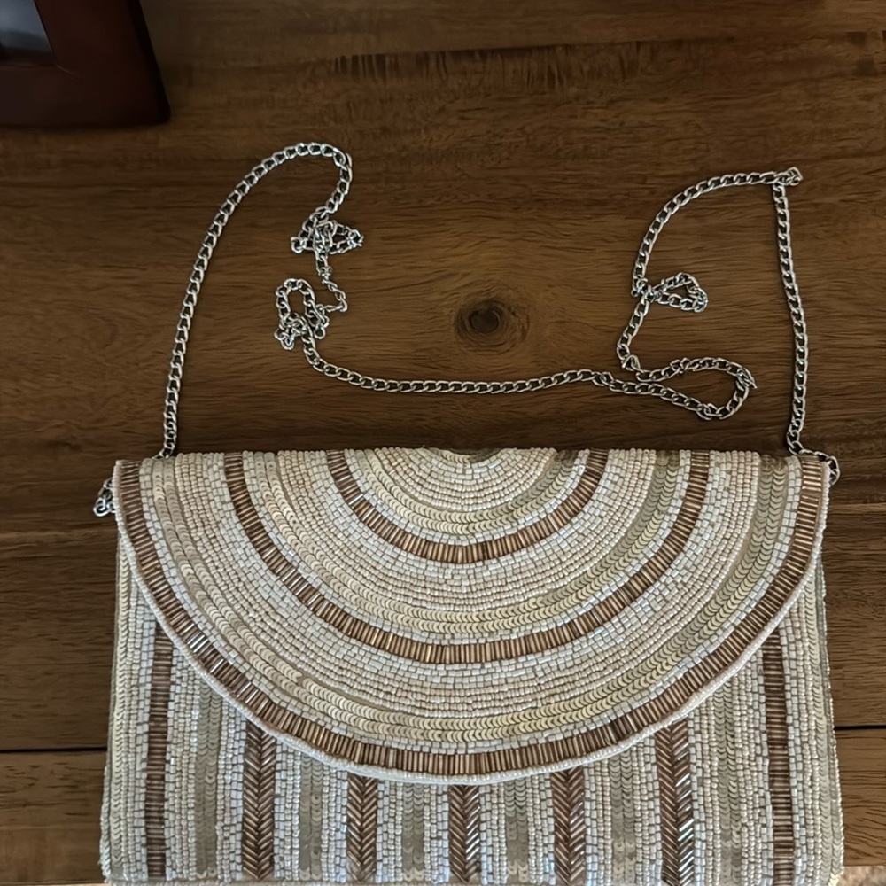 Gold multicolor bead and sequin clutch